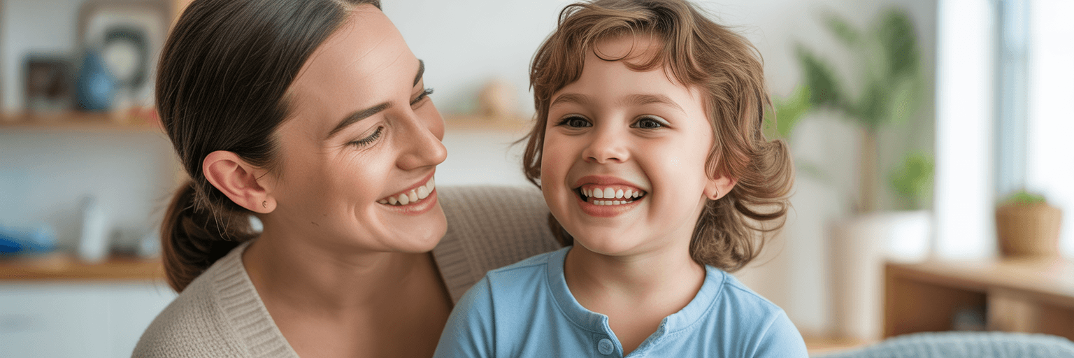 Parent and child sharing a happy smile.